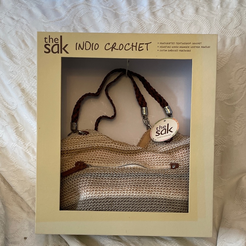 The Sak Crochet Shoulder Bag in Cream and Tan